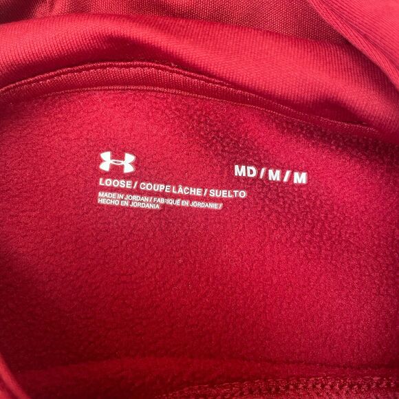 Under Armour Hoodie Mens Medium Red Hooded Pullover Sweatshirt Sweater Jumper - Picture 3 of 7